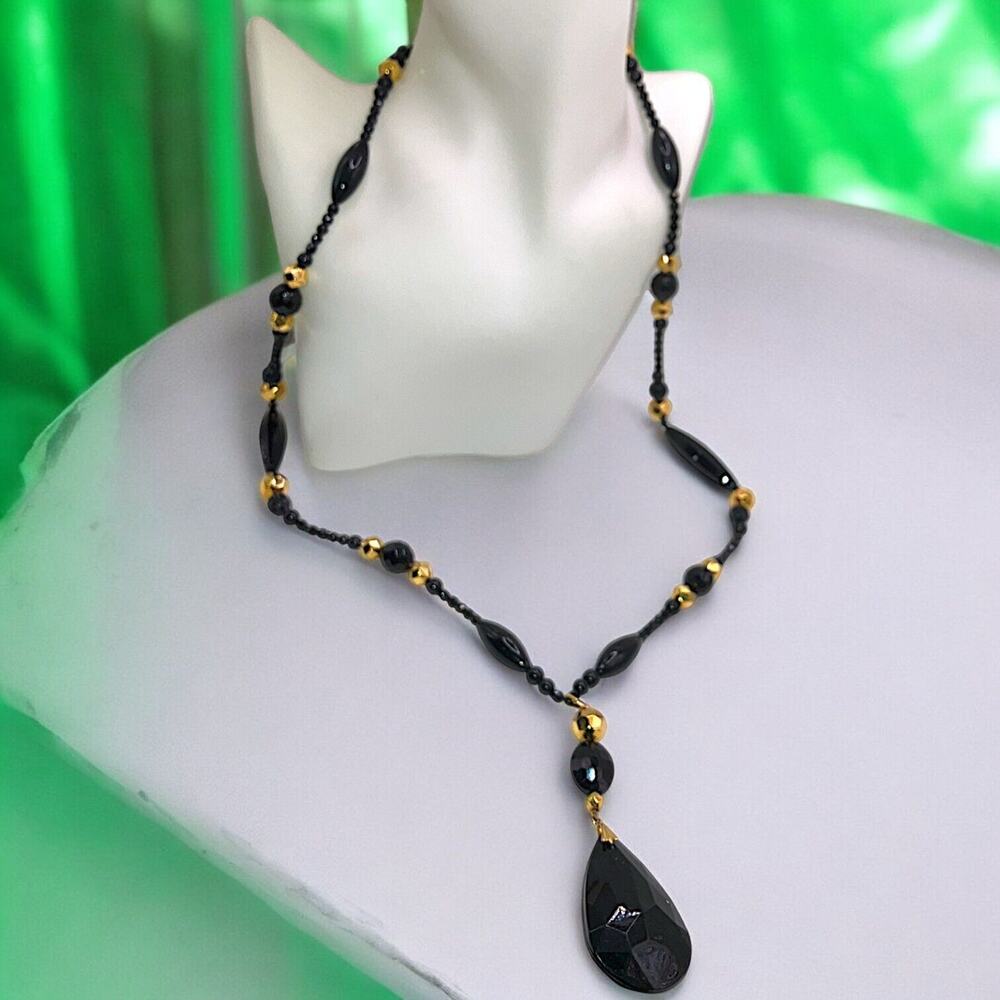 Louis Feraud Paris Vintage Black & Gold Beaded Necklace!